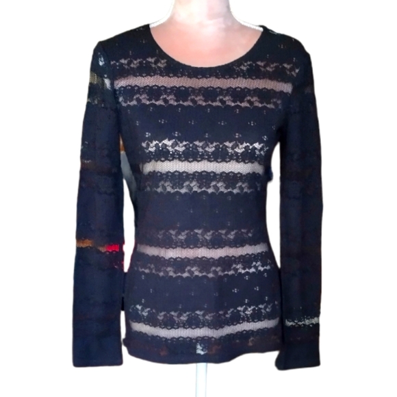 BCBG MAXARIA| BLACK EMBROIDED & SHEER LONG SLEEVE SIZE LARGE 😍❤️ - Picture 3 of 11